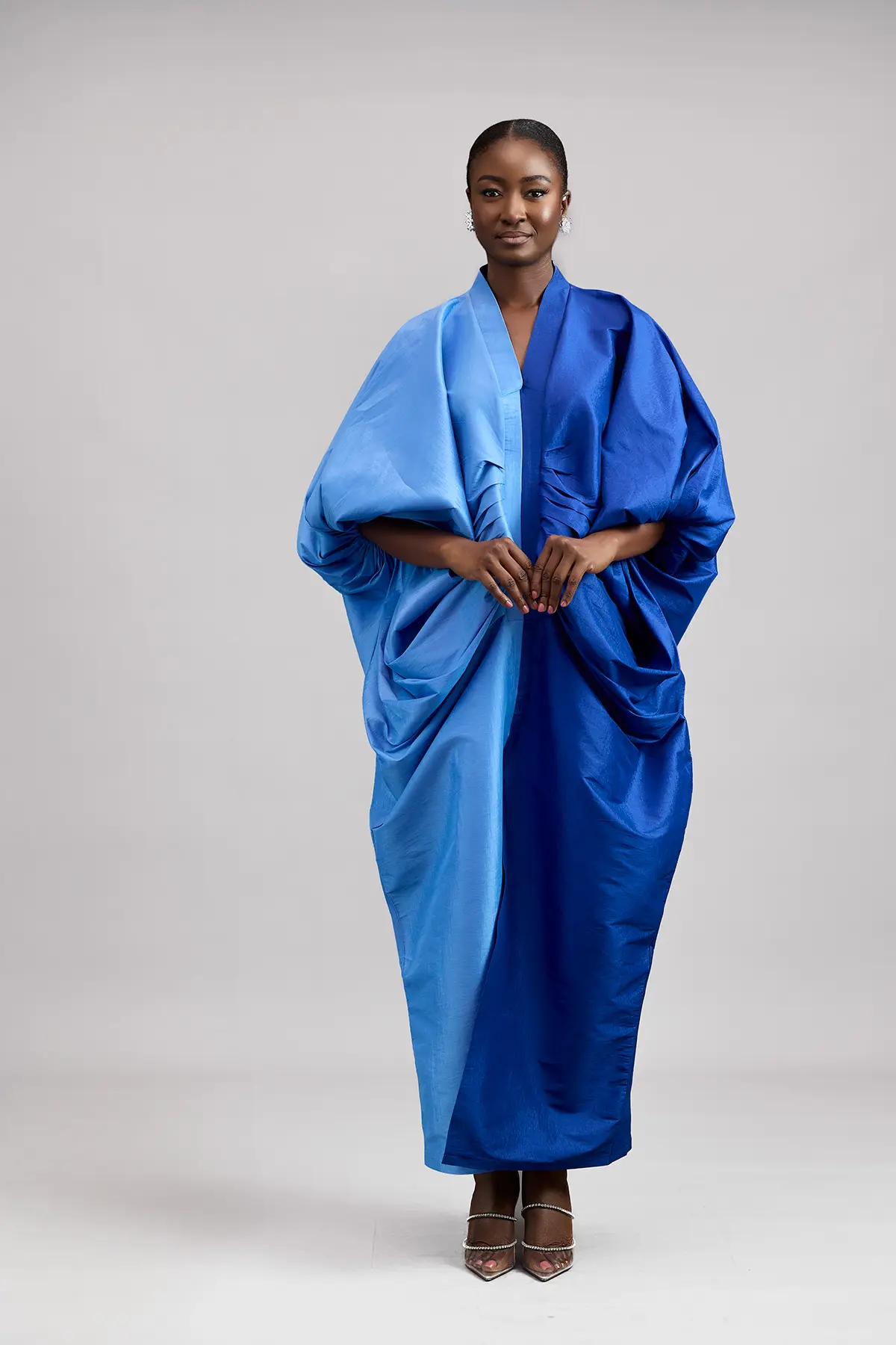 Dual-Shade Royal & Baby Blue Silk Gown